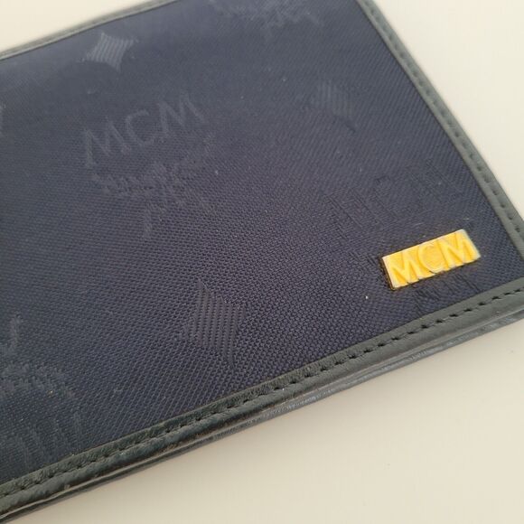 MCM Vintage Men's Wallet Card Case Leather Designer Bifold Signature Navy Blue - Picture 3 of 14